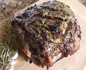 Slow roasted leg of lamb with herbs