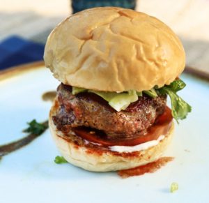 Lamb burger with cucumber slaw