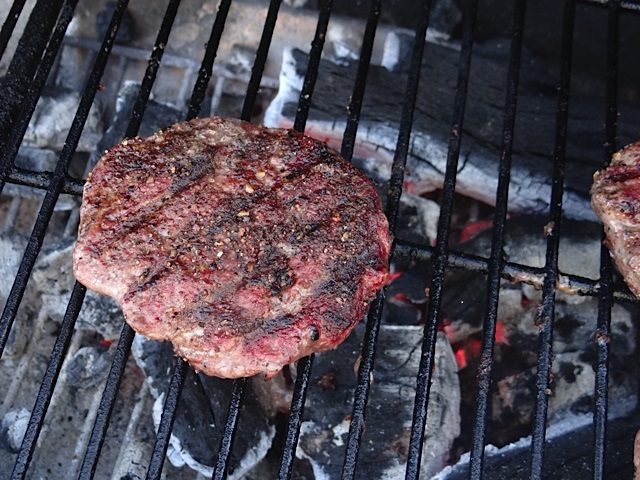 Lamb burger on the grill