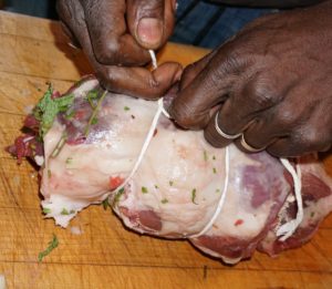 Wrapping deboned leg of lamb