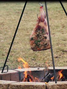 Lamb leg roasted tripod pit