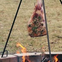 Lamb leg roasted tripod pit