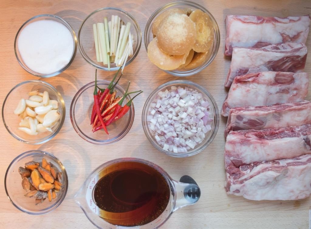 Asian style lamb rib ingredients: sugar, salt, garlic, ginger, fish sauce, thai chilies, tumeric. 