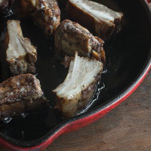 Pan searing lamb riblets