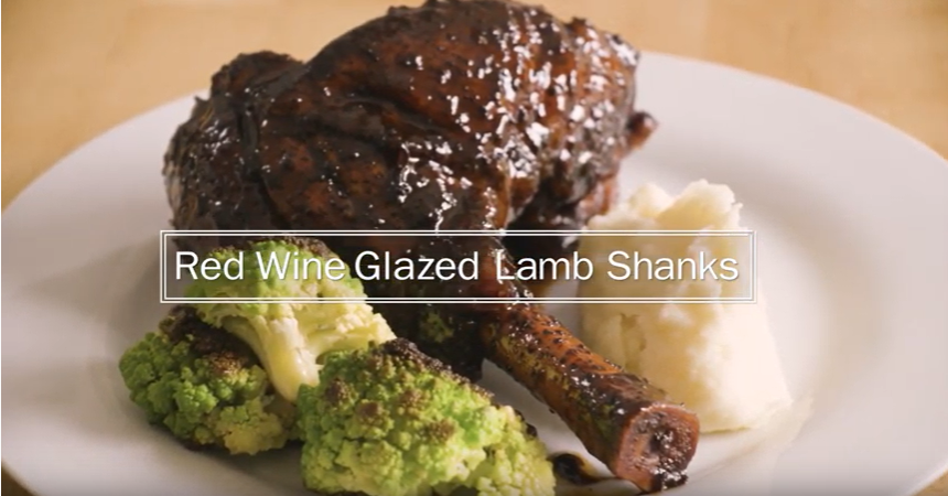 Red wine glazed lamb shanks