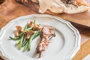 Slow roasted leg of goat in parchment