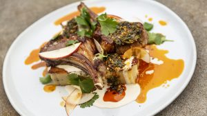 Grass fed lamb chops with potato pave and charmoula recipe