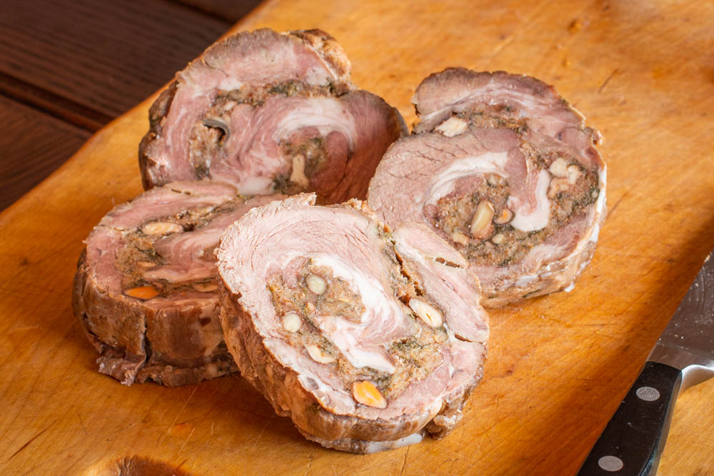 Lamb saratoga roast stuffed with black walnuts 