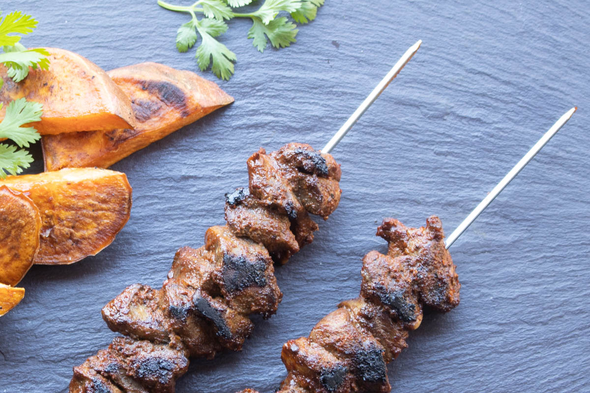 South American lamb or goat heart skewer recipe on the grill
