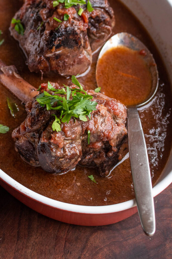 Braised Greek Lamb Shanks With Tomato And Red Wine