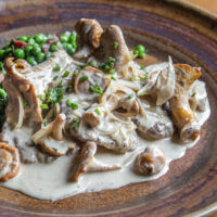 Lamb or goat marsala with chanterelle, lobster, and hedgehog mushrooms recipe