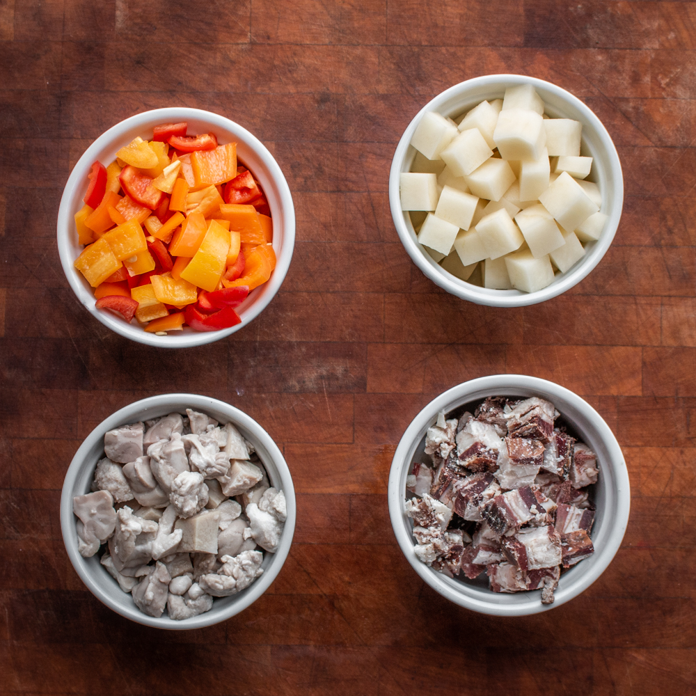 Tortilla Sacromonte ingredients: peppers potatoes, lamb testicles and brains