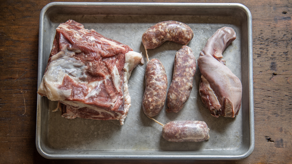 Lamb saratoga, sausage, and tongue for Sunday gravy