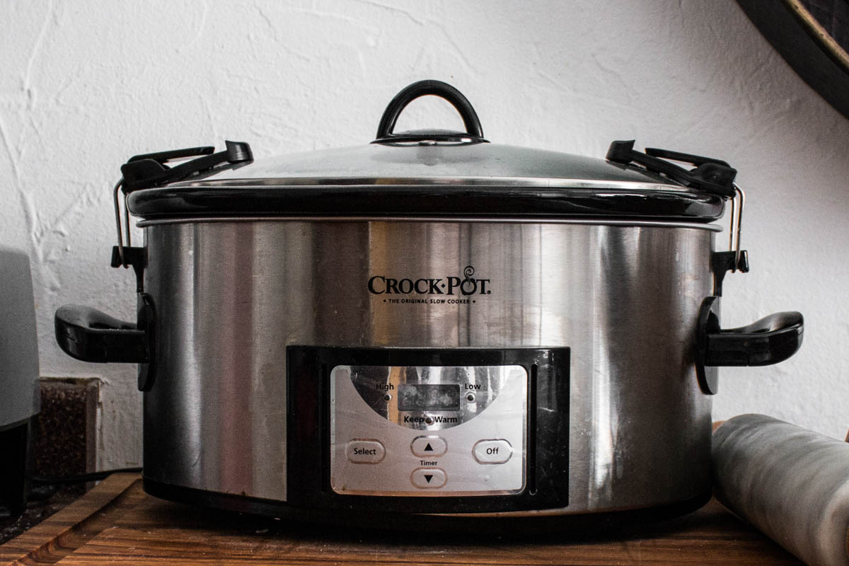 Cooking lamb demi glace in a crock pot. 
