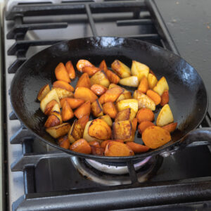 sauteeing carrots and potatoes