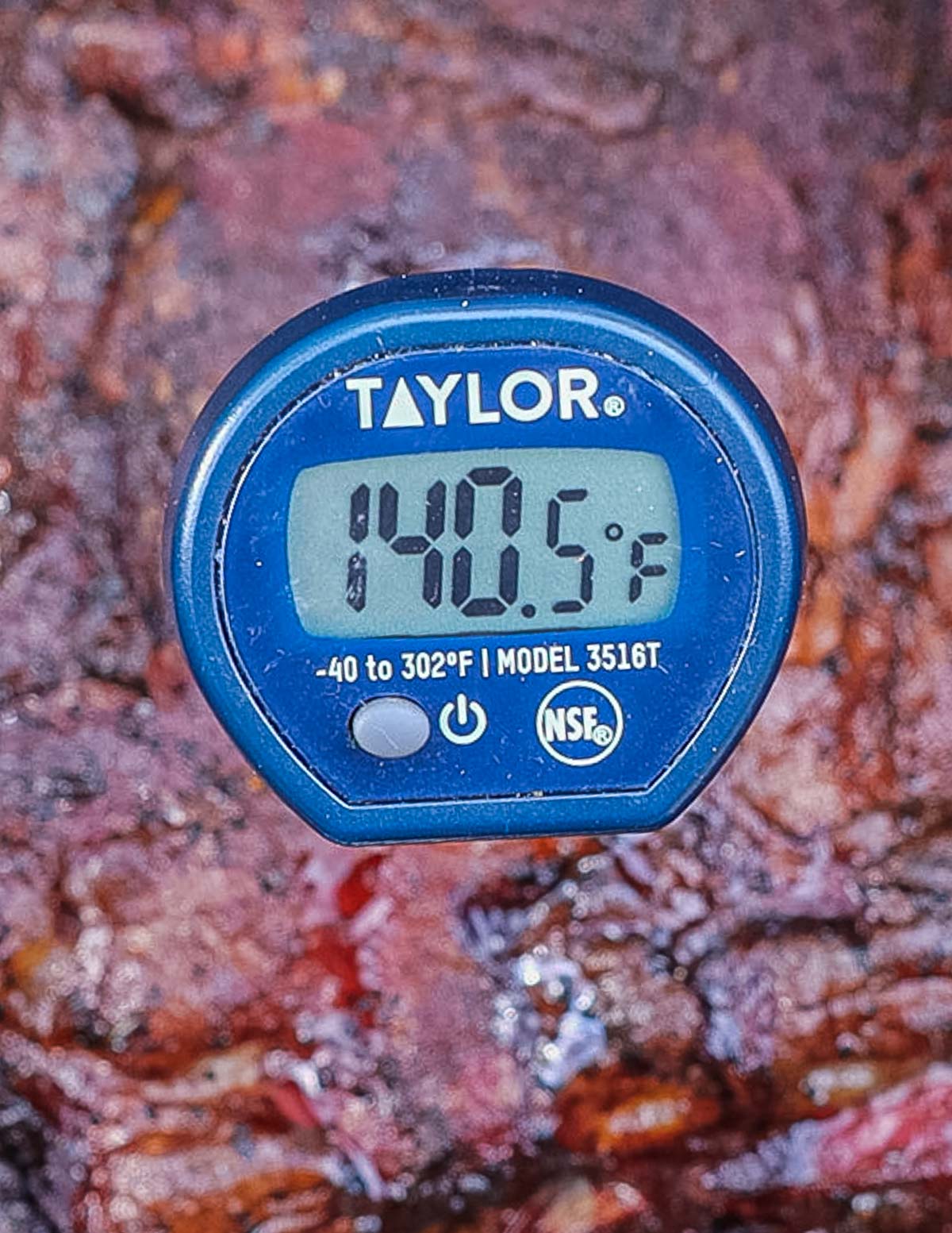 A thermoter showing 140 degrees Fahrenheit.